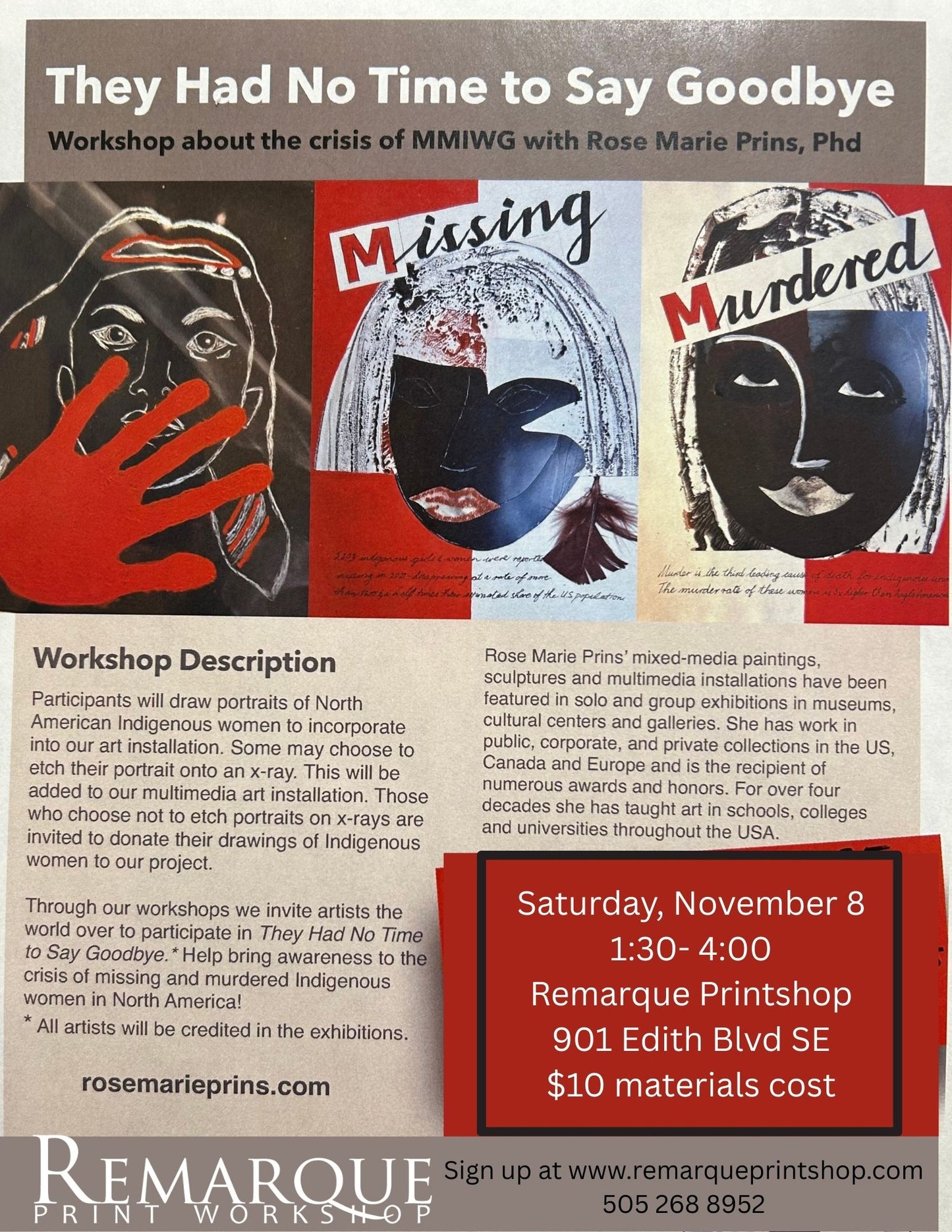 They Had No Time to Say Goodbye- special workshop with Rose Marie Prins (Nov. 8)